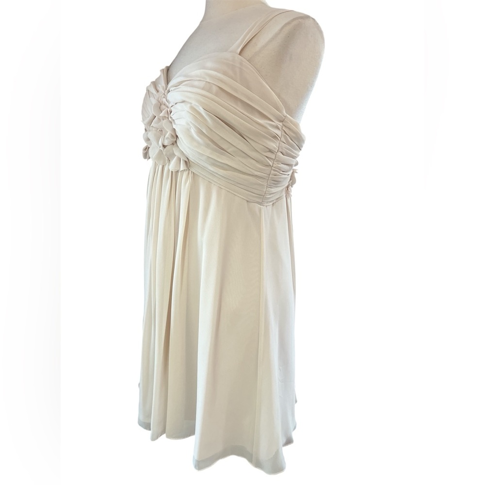 Bill Levkoff Nude/Cream Fit Flare Chiffon Dress w/Pleats & Floral Detail Size 16 - Picture 5 of 16